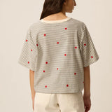T-shirt court rayé avec fleurs brodés Josef - Marine & Homard - DES PETITS HAUTS