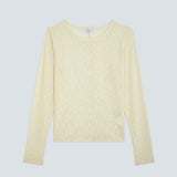 Visuel à plat du t-shirt à manches longues en dentelle stretch crème SUNCOO FEMME Molly