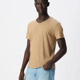T-shirt en coton flammé à col roulotté pour homme M310003 - Beige foncé - IKKS MEN