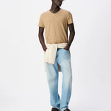 T-shirt en coton flammé à col roulotté pour homme M310003 - Beige foncé - IKKS MEN