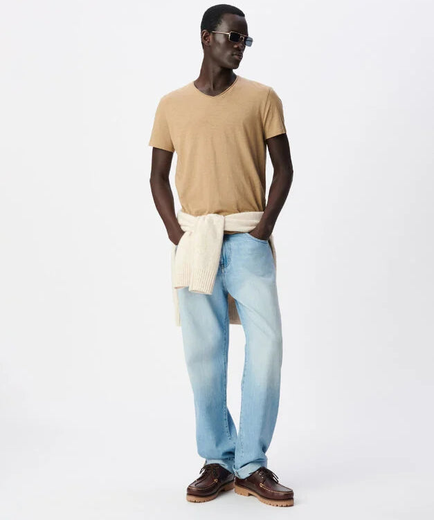 T-shirt en coton flammé à col roulotté pour homme M310003 - Beige foncé - IKKS MEN