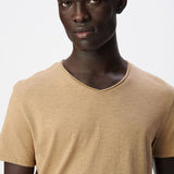 T-shirt en coton flammé à col roulotté pour homme M310003 - Beige foncé - IKKS MEN