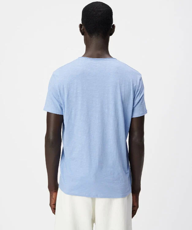 T-shirt en coton flammé à col roulotté pour homme M310003 - Bleu grisé - IKKS MEN