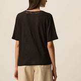 T-shirt en lin avec col V en dentelle Hela - Noir - DES PETITS HAUTS