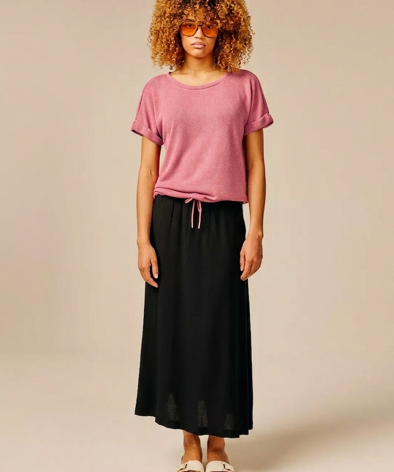 T-shirt en maille fine fluide avec cordon Dhoisy - Rose - SUN VALLEY FEMME
