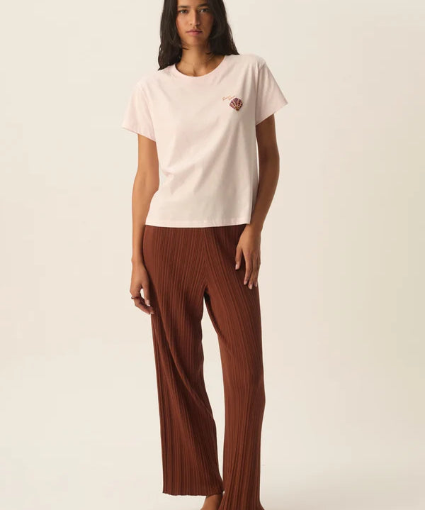 T-shirt en pur coton broderie coquillage Iliana - Rose poudré - DES PETITS HAUTS
