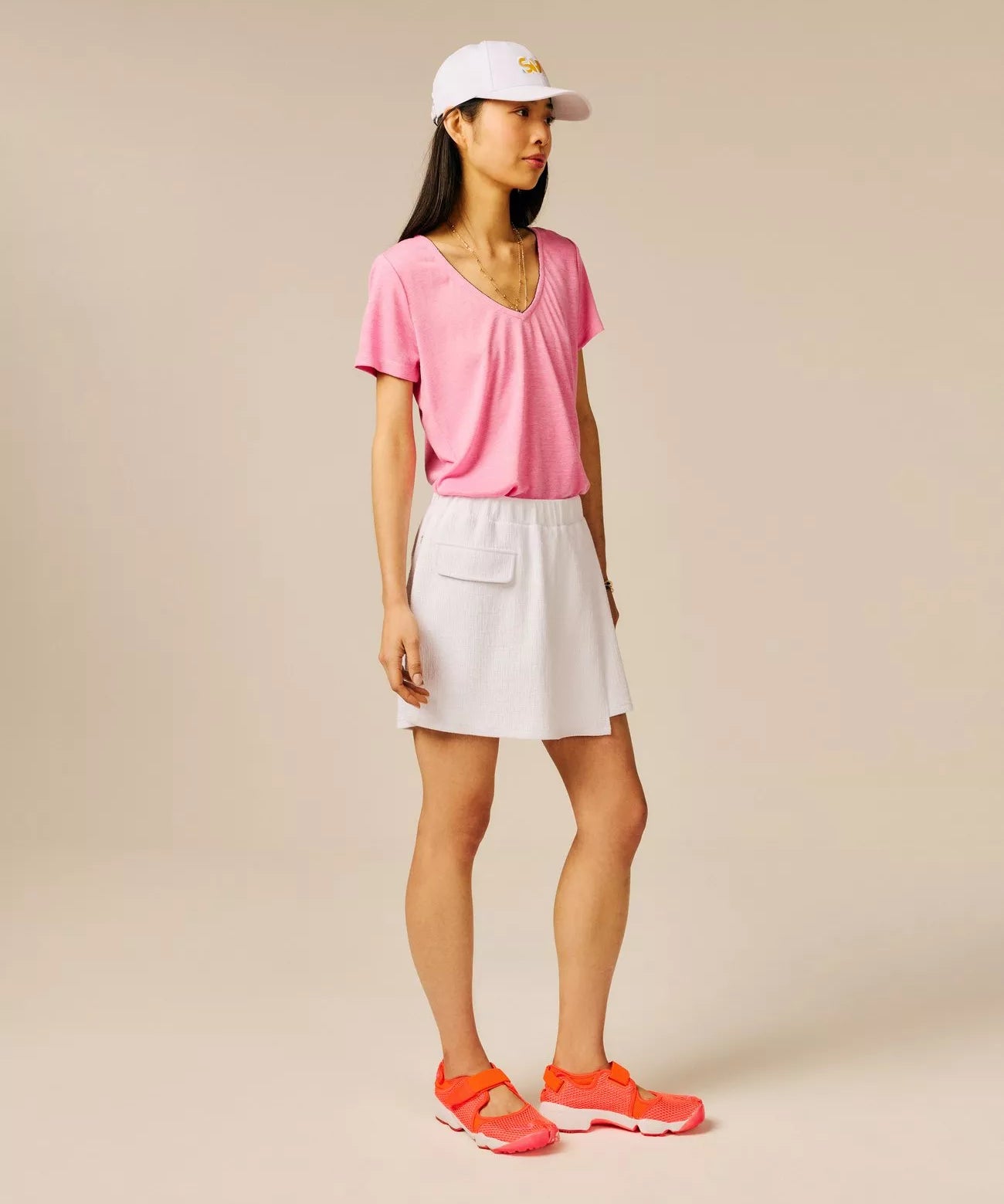 T-shirt fluide à col V plongeant Pecetto - Rose - SUN VALLEY FEMME