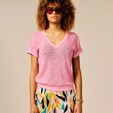 T-shirt fluide col V en maille légère Dirda - SUN VALLEY FEMME