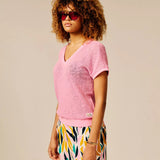 T-shirt fluide col V en maille légère Dirda - SUN VALLEY FEMME