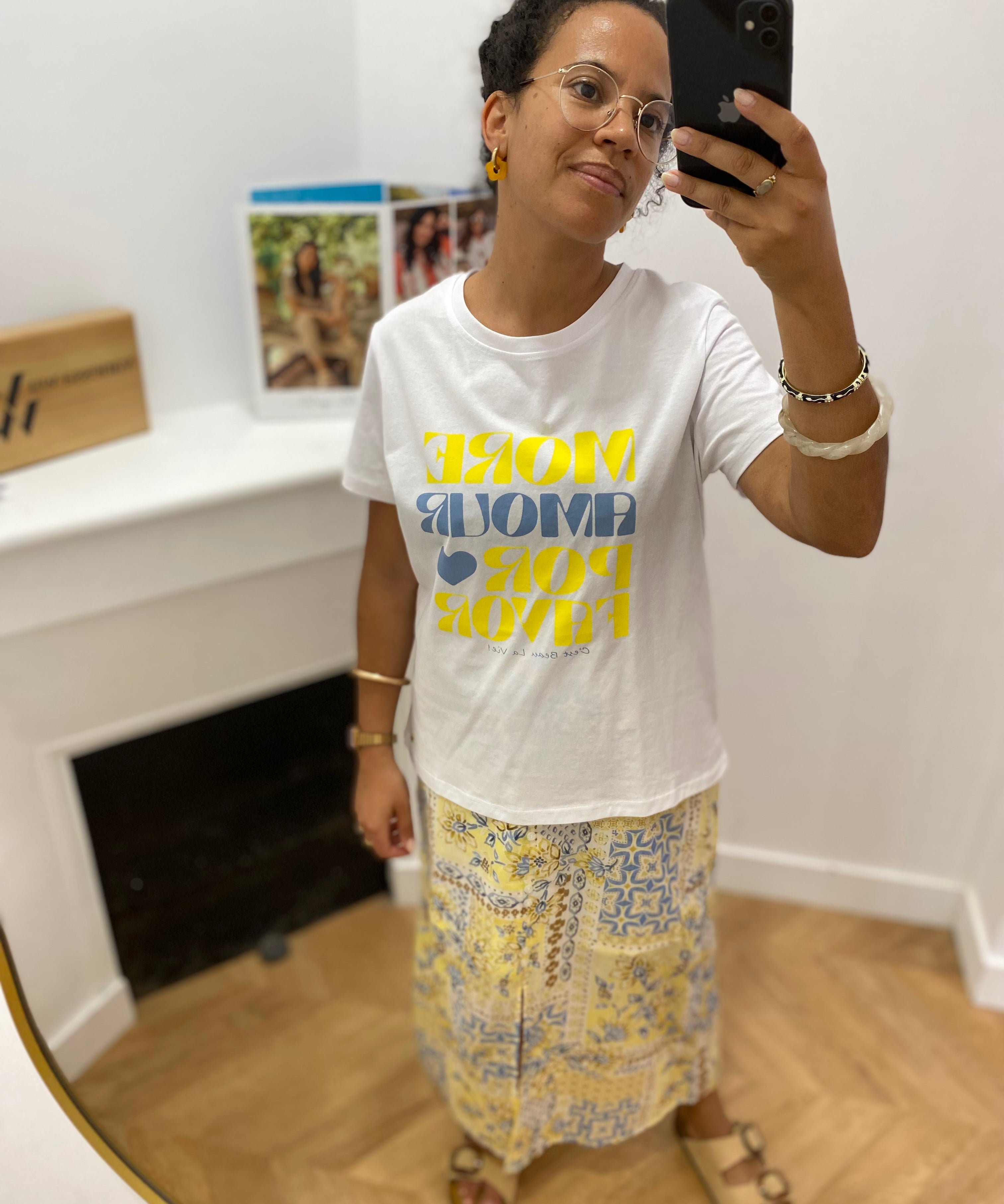 T-shirt imprimé message retro en pur coton Bliss - Blanc - C'EST BEAU LA VIE