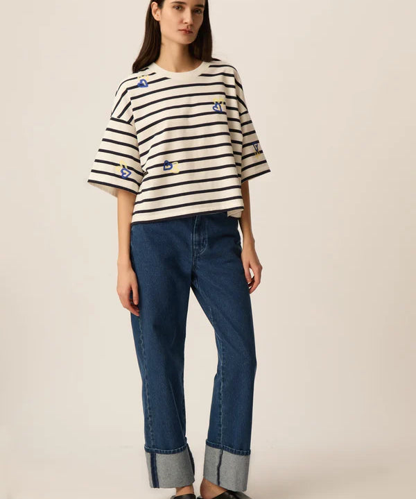 T-shirt marinière boxy Fionna - Indigo & Beurre - DES PETITS HAUTS