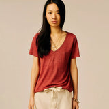 T-shirt uni oversize col V Pecetto - SUN VALLEY FEMME