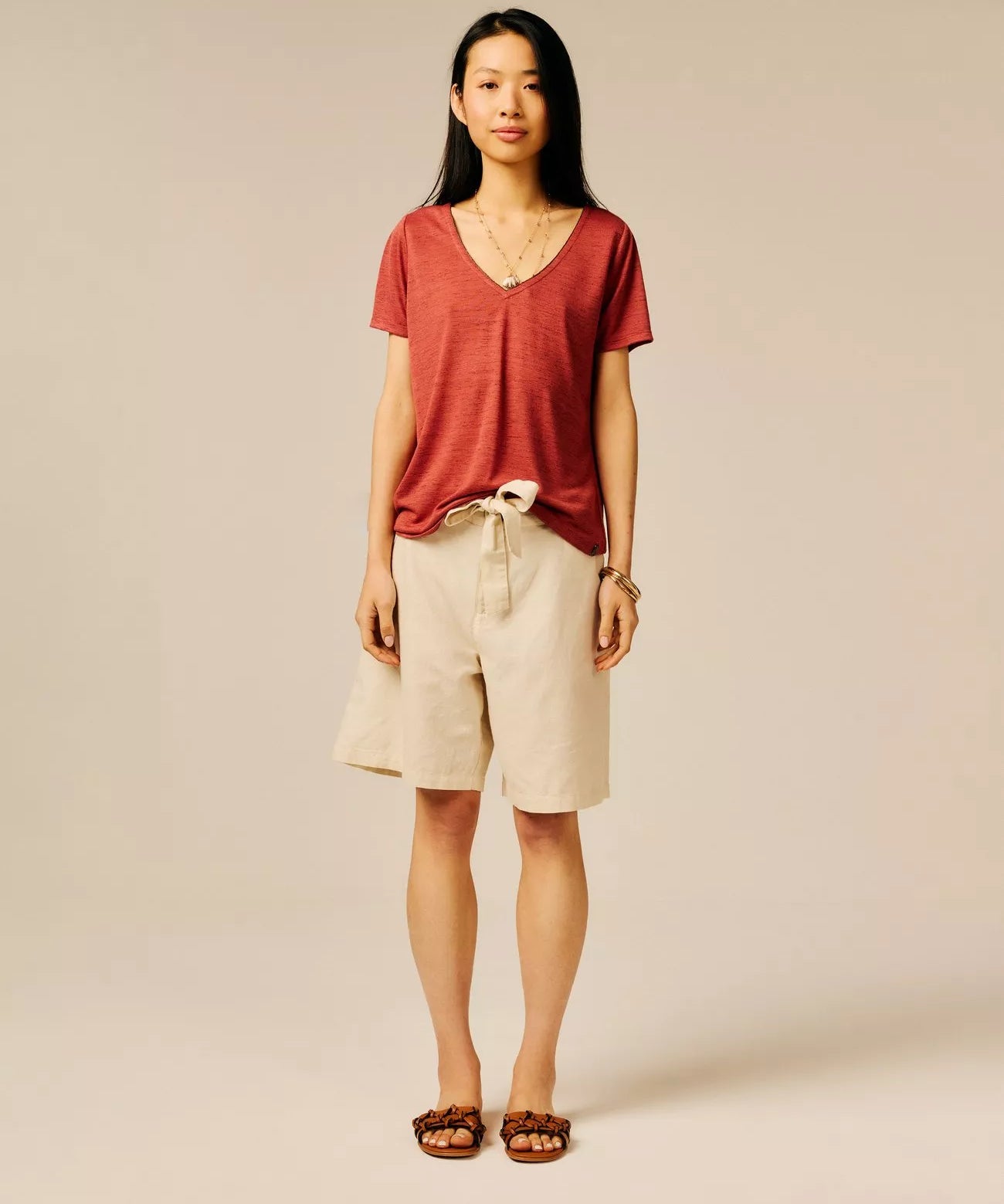 T-shirt uni oversize col V Pecetto - SUN VALLEY FEMME
