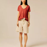 T-shirt uni oversize col V Pecetto - SUN VALLEY FEMME