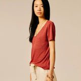 T-shirt uni oversize col V Pecetto - SUN VALLEY FEMME