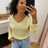 Pull ajouré col V en lurex Tanzanie - Blond - C'EST BEAU LA VIE !