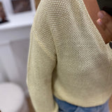 Pull ajouré col V en lurex Tanzanie - Blond - C'EST BEAU LA VIE !