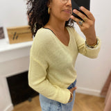Pull ajouré col V en lurex Tanzanie - Blond - C'EST BEAU LA VIE !
