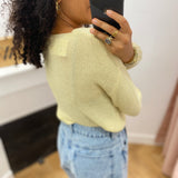 Pull ajouré col V en lurex Tanzanie - Blond - C'EST BEAU LA VIE !