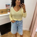 Pull ajouré col V en lurex Tanzanie - Blond - C'EST BEAU LA VIE !