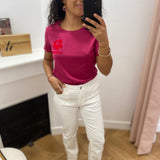 T-shirt col rond Flowers logo Amour - Grenadine - C'EST BEAU LA VIE