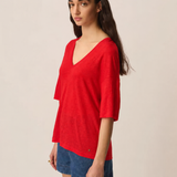 T-shirt oversize en lin col V Hanabelle - DES PETITS HAUTS