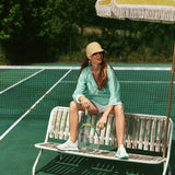 Blouse femme rayée en coton avec broderies manches - Verte - LOLA ESPELETA