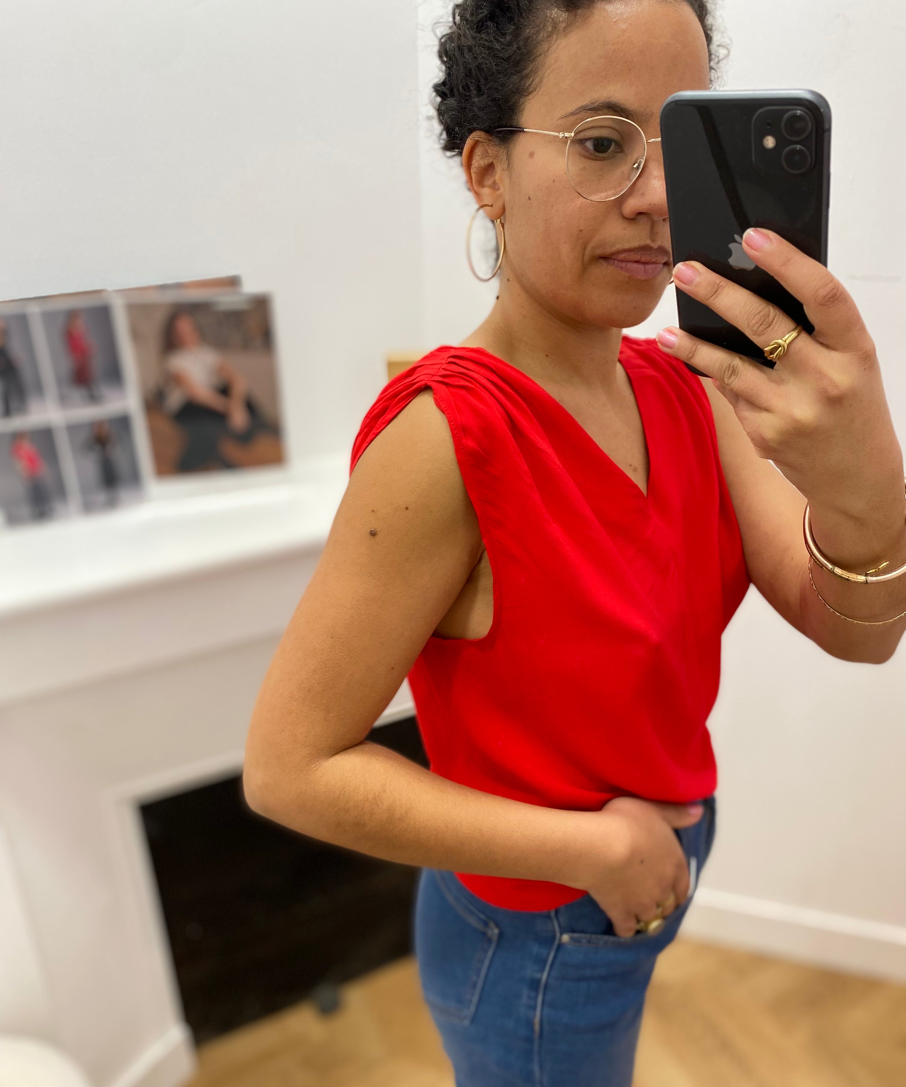 Top fluide col V dos noué - Rouge Passion - LOLA ESPELETA