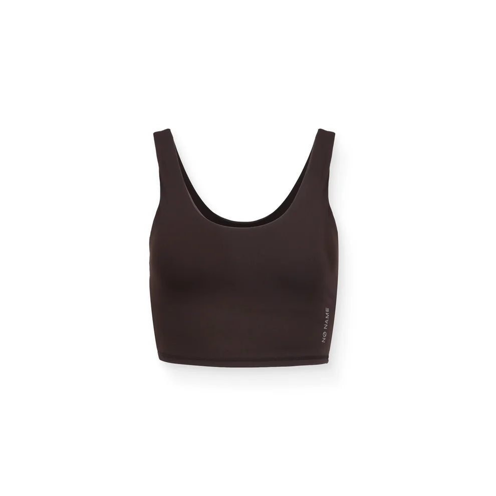 Visuel de face du top brassière de sport marron chocolat NO NAME Carter Tank à décolleté U