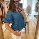 Top jean rayé volanté Lisette - Bleu - DES PETITS HAUTS