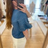 Top jean rayé volanté Lisette - Bleu - DES PETITS HAUTS