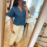 Top jean rayé volanté Lisette - Bleu - DES PETITS HAUTS