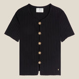 Top en maille côtelée chic Kleo - Noir - DES PETITS HAUTS