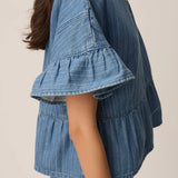 Top jean rayé volanté Lisette - Bleu - DES PETITS HAUTS