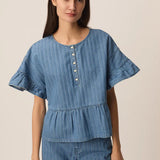 Top jean rayé volanté Lisette - Bleu - DES PETITS HAUTS