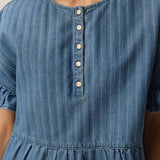 Top jean rayé volanté Lisette - Bleu - DES PETITS HAUTS