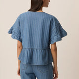 Top jean rayé volanté Lisette - Bleu - DES PETITS HAUTS
