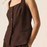 Top style gilet sans manches encolure carrée Tahmara - Terre - DES PETITS HAUTS