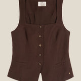 Top style gilet sans manches encolure carrée Tahmara - Terre - DES PETITS HAUTS