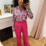 Pantalon de tailleur large à plis - Fushia - GRACE & MILA