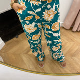 Pantalon taille haute jambe large imprimé floral Varino - Vert - GRACE & MILA