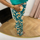 Pantalon taille haute jambe large imprimé floral Varino - Vert - GRACE & MILA