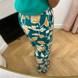 Pantalon taille haute jambe large imprimé floral Varino - Vert - GRACE & MILA