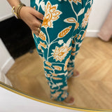 Pantalon taille haute jambe large imprimé floral Varino - Vert - GRACE & MILA
