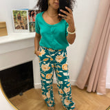 Pantalon taille haute jambe large imprimé floral Varino - Vert - GRACE & MILA