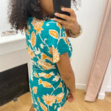 Robe courte portefeuille à fleurs Velora - Vert - GRACE & MILA