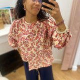 Blouse ample manches bouffantes à imprimé floral Vezia - Pêche - GRACE & MILA