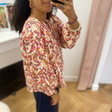 Blouse ample manches bouffantes à imprimé floral Vezia - Pêche - GRACE & MILA