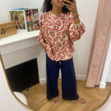 Blouse ample manches bouffantes à imprimé floral Vezia - Pêche - GRACE & MILA