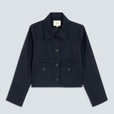 Visuel à plat de la veste courte à motif pied-de-poule bleu nuit SUNCOO FEMME Dexter